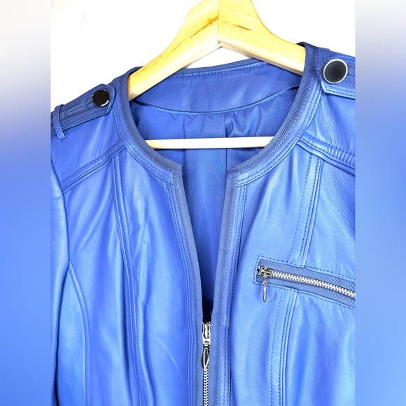 WHBM White House Black Market Leather blue jacket - Picture 5 of 11